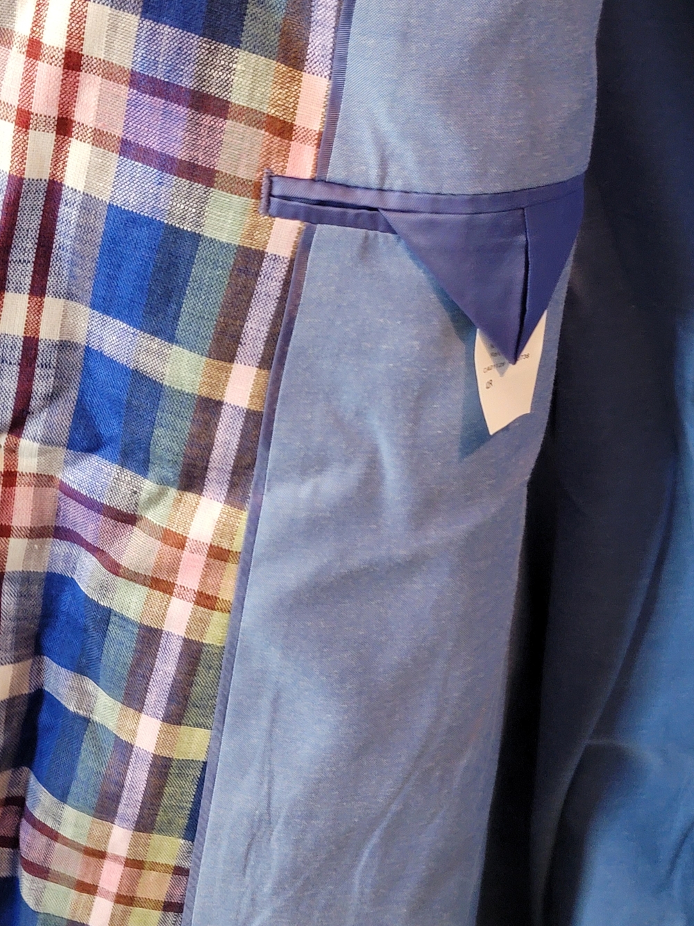 TALLIA Slim Fit Blue Multi-Color Plaid 100% Linen Sport Coat 42R - Picture 3 of 16